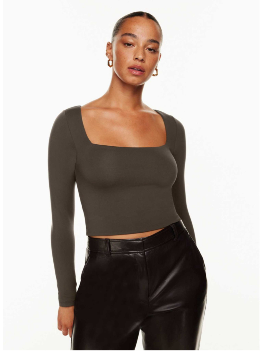 Aritzia Babaton Contour Squareneck Longsleeve Mocha Size S